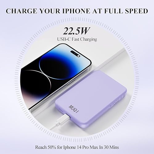 Miniatura 3 de Banco de potencia de succión eléctrica, cargador portátil inalámbrico de 5000 mAh, carga rápida de 22.5 W con cable USB-C, carga inalámbrica para