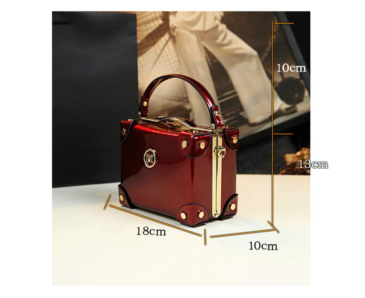 Fashion Women's Top Handle Satchel Handbags Leather Evening Bag Purses Small Hard Square Box Shoulder Bags (Red)