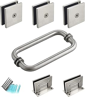 Shower Door Hardware Accessories for Frameless Swing Hinged Shower Doors, Including Shower Door Hinges and Handles,Shower Door Glass Clamps for 5/16”to 3/8”Thick Glass, Brushed Nickel