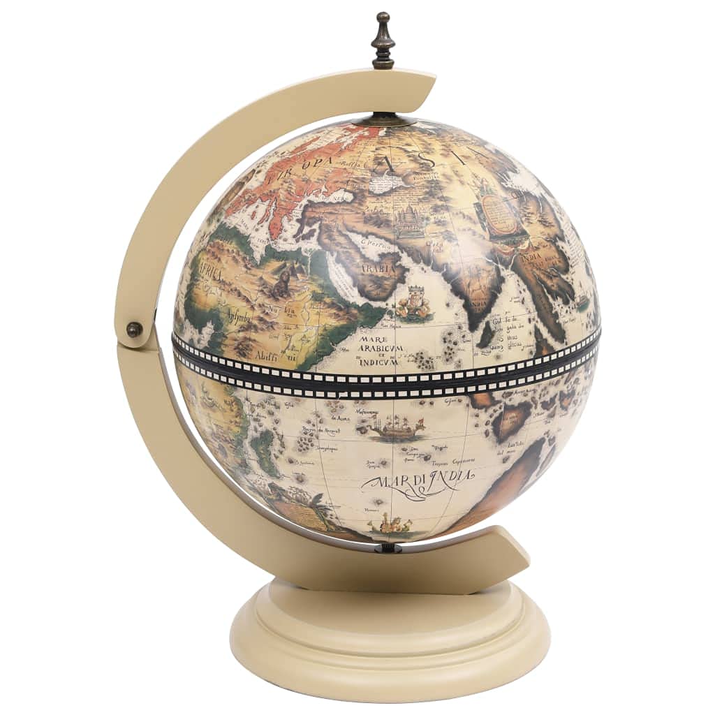 vidaXL Wood Globe Bar - Antique Map Wine Stand Tabletop - 16th Century Replica - Home/Office Decor - White/Eucalyptus