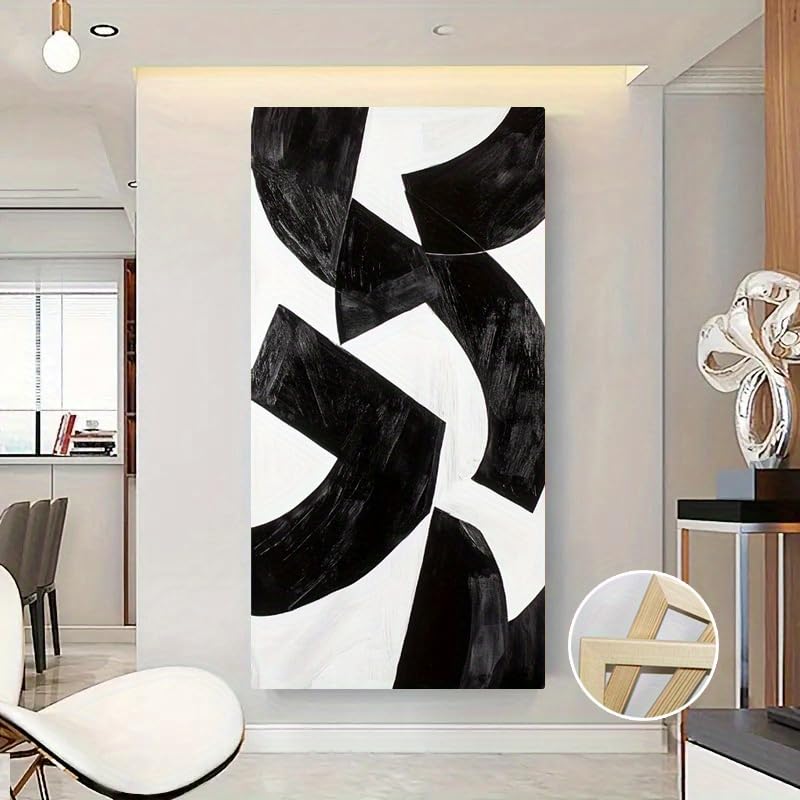 Tableau abstrait moderne AEFOUU : toile géométrique 70x125cm noir et blanc - 5