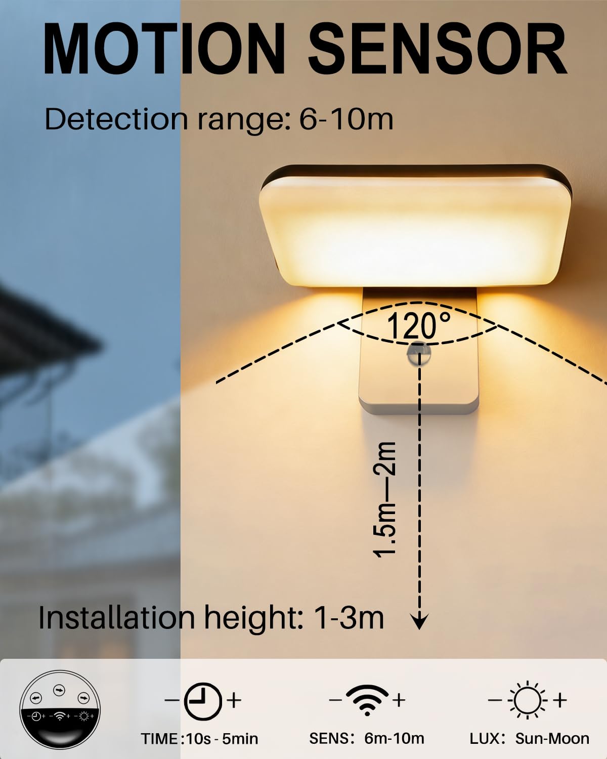 EBION LED Aplique Pared Exterior con Sensor de Movimiento,IP65,3000K-6500K | Lampara de pared con Panel Giratorio de 350°, Moderna de Aluminio Aplique Exterior Interior para Jardín Porches,Entradas