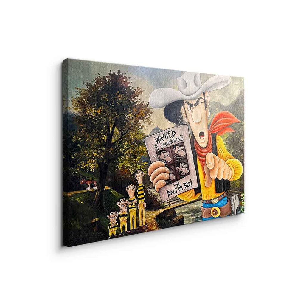 DotComCanvas Leinwandbild Die Daltons on the run Lucky Luke Comic Cartoon quer Größe 100 X 75 CM, Farbe Ohne Rahmen
