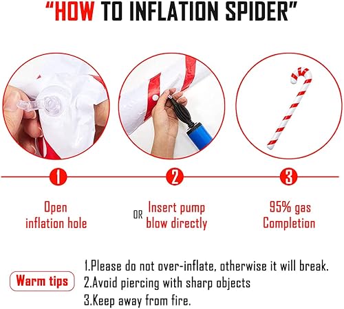 Miniatura 3 de Paquete de 12 bastones de caramelo inflables para decoración de Navidad, 35 pulgadas, para exteriores, bastones de caramelo gigantes, accesorios