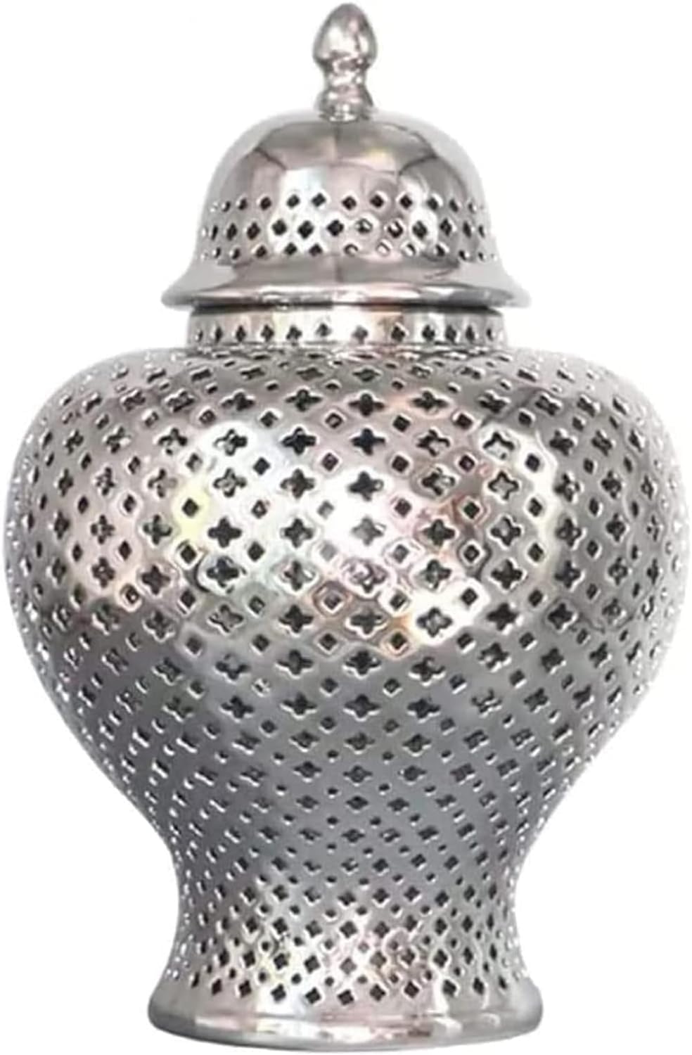 Bzgpmfud One Color Vase Desktop Decor Pierced Ginger Jar With Lid Carved Lattice Decorative Temple Jarcut Out Ceramic Vases White Jars(23Cm)