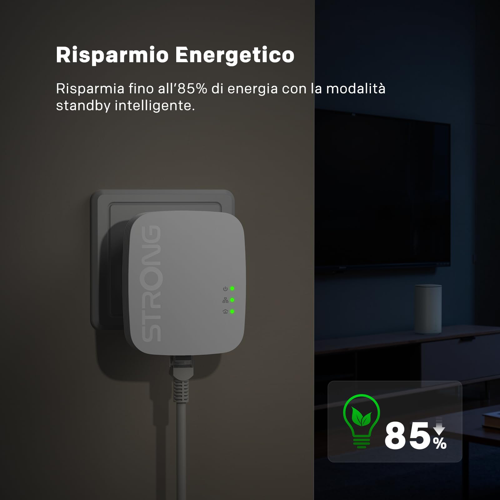 STRONG AV600 Kit Powerline, Ripetitore Powerline Ethernet HomePlug AV2, Plug & Play, Sicurezza One-Touch, Modalità Risparmio Energetico, Porte LAN 100Mbps (PL600M)