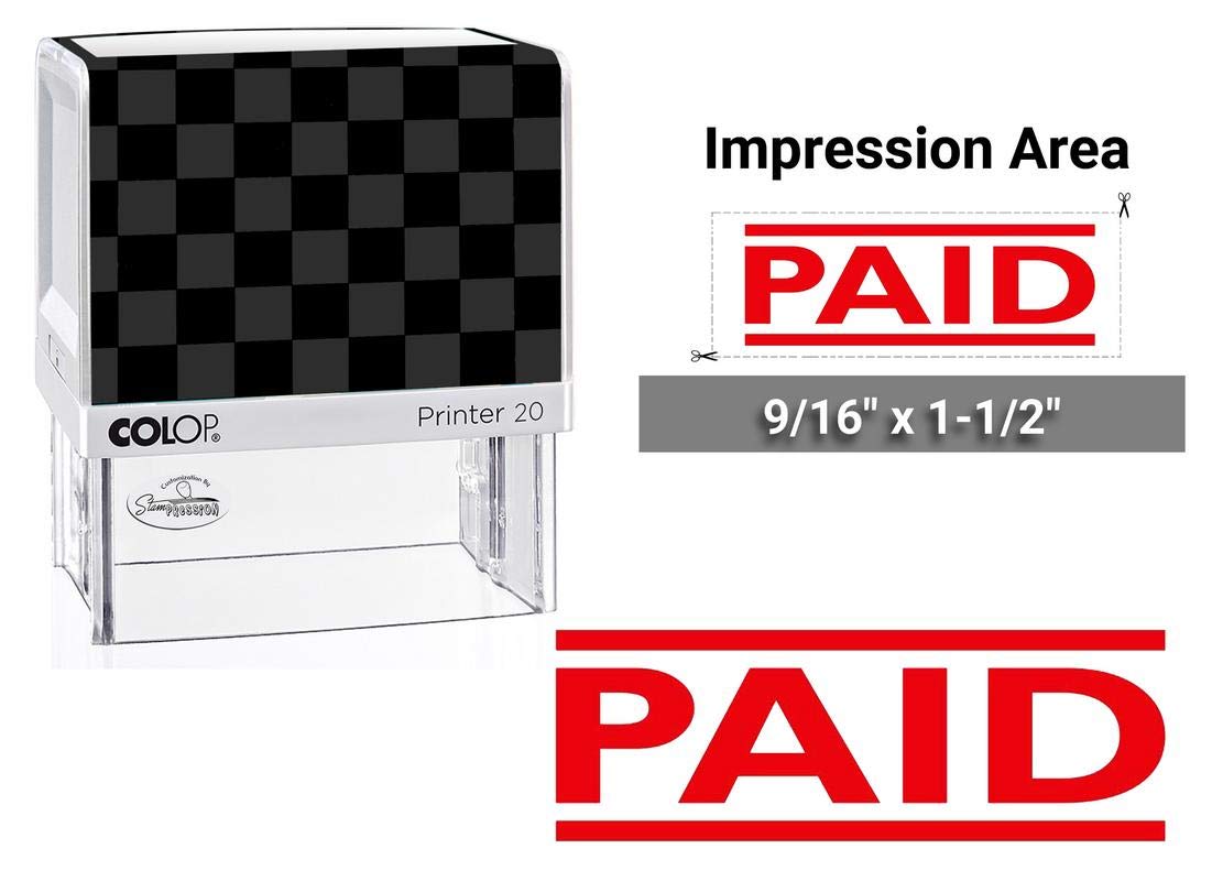 "Paid" Color- Red Colop Printer 20 Self-Inking Text Rubber Stamp Office Stationary Stamps