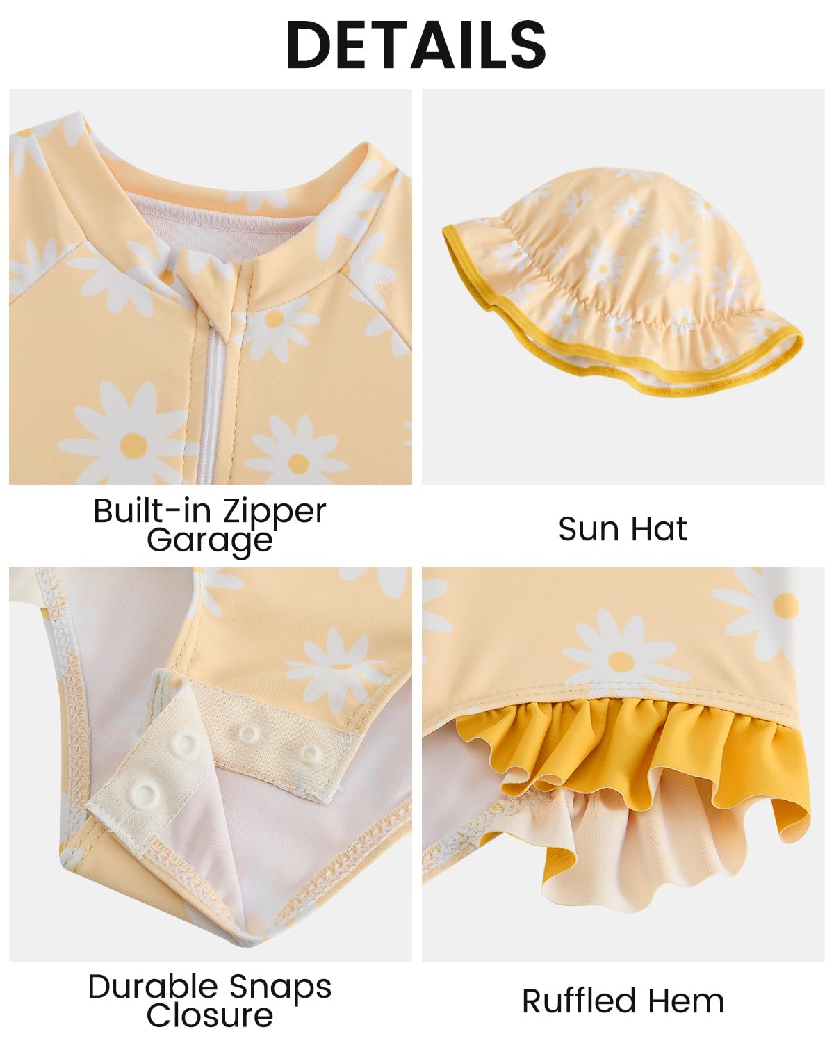 WYTbaby Costume da bagno per neonata a maniche lunghe con cappello floreale con volant costumi da bagno con fondo a scatto Protezione solare Costumi da bagno per neonata 3M-3T