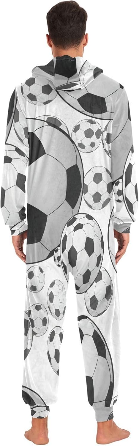 Черно-белая футбольная пижама Onesie для мужчин и женщин, мягкая цельная праздничная пижама