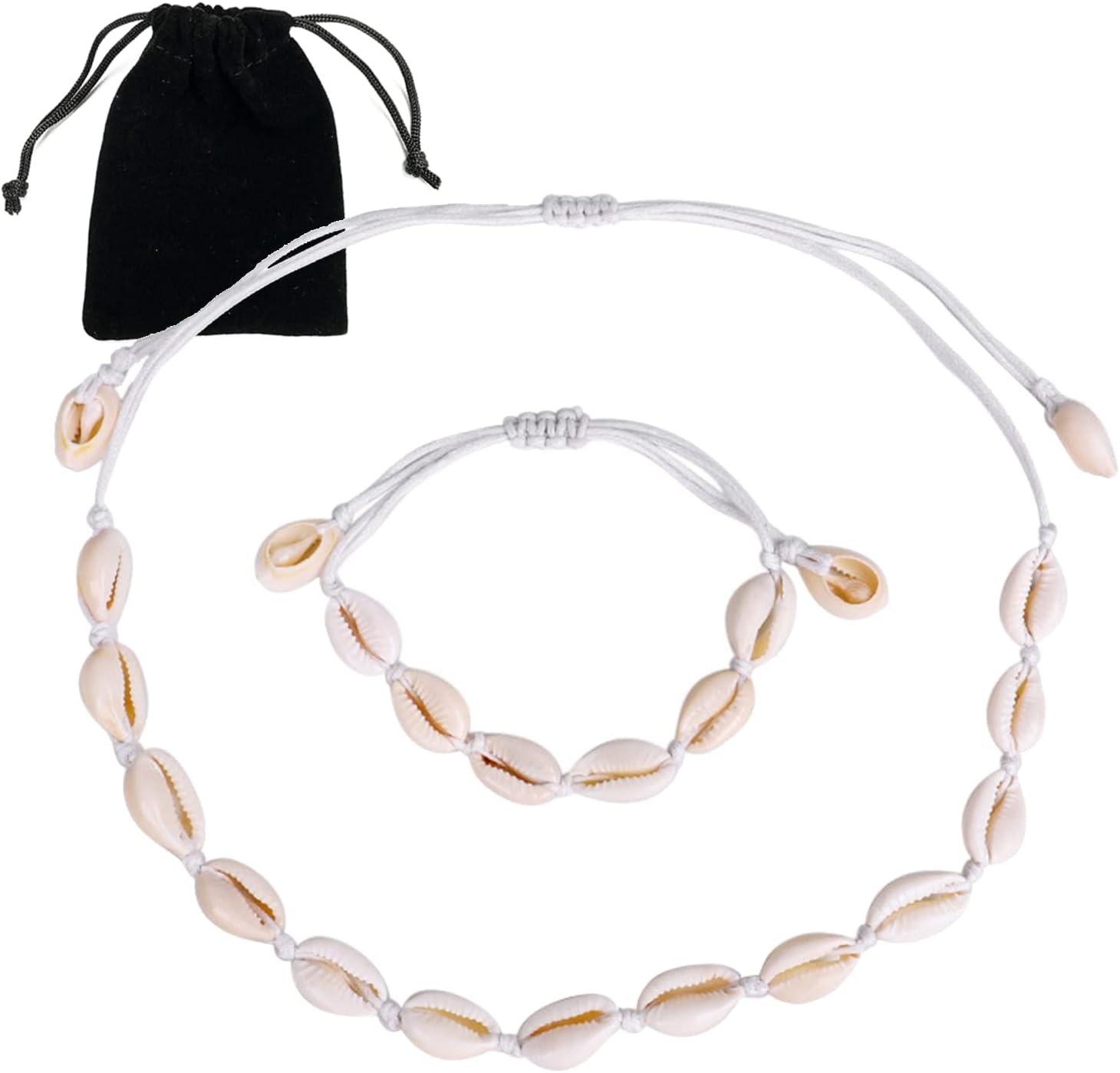 Shell Necklace Bracelet, Natural Shell Choker Necklace and Bracelet Set, 2Pcs Summer Beach Necklace and Bracelet for Women, Girls and Man