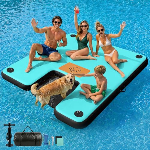 AWEMUFA 8ft x 6ft Inflatable Floating Dock with Ramp Inflatable Dock Floating Platform, Floating Island Mat Boat Float Lake Floats, Large Rafts Floaties for Adult Pool Ocean Beach Boat Parties by AWEMUFA - Used condition - US$232.79