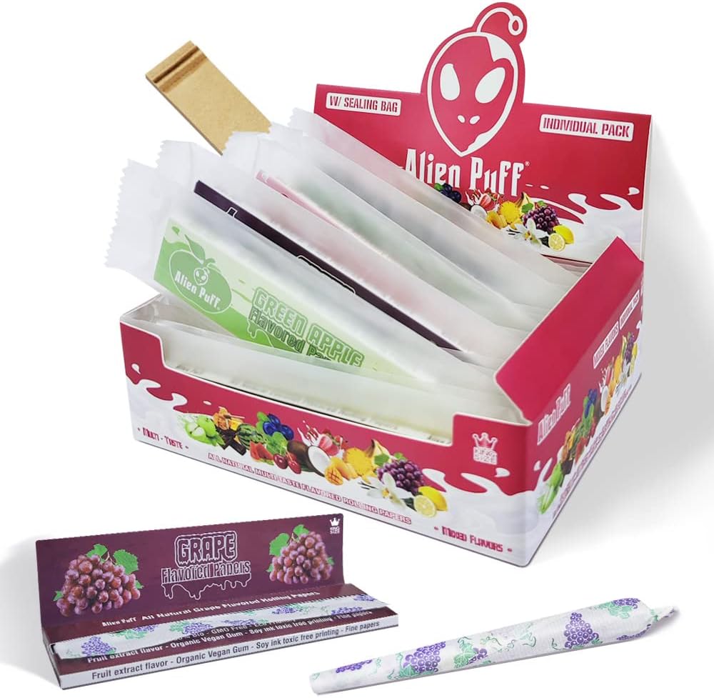 yacoolFlavoured Rolling Papers, 20 Pack 108MM Kingsizeslim Fruit Scent with 1 Tips, Individual Sealing Bag Strong Smell, Fruit Attraction Fragrance & Slow Burning