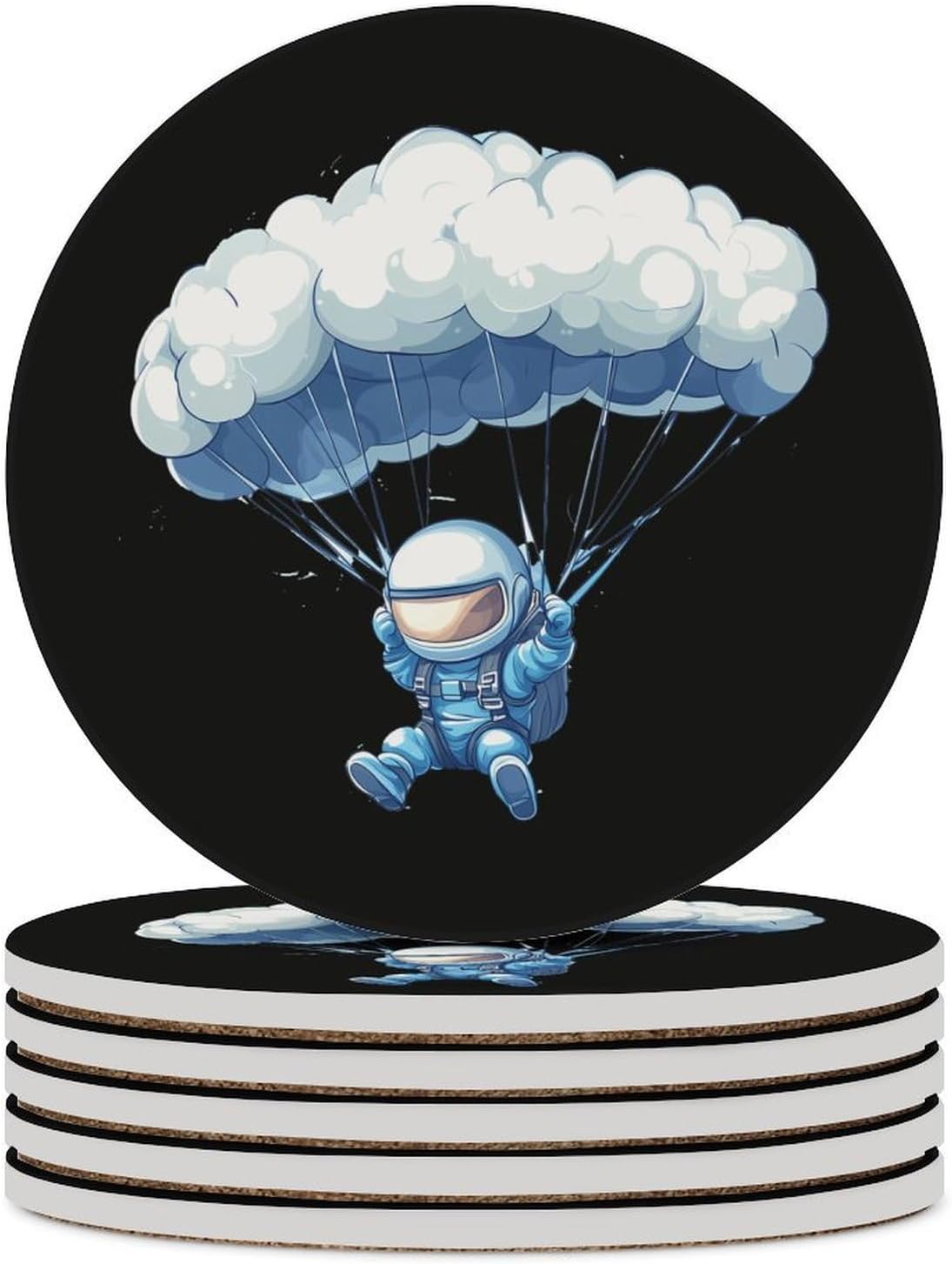 Cloud Paragliding Paraglider Skydiving Coasters for Drink Round Ceramic Coaster with Cork Base Home Decorative 6PCS