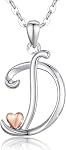 CELESTIA Sterling Silver Initial Necklaces 26 Letter Pendant with Rose Gold Heart - 18 Inch Chain