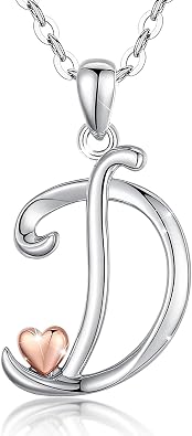 CELESTIA Initial Necklaces & Initial Earrings Studs Sterling Silver Heart Jewelry Letter D Screwback Birthday Gifts for Women