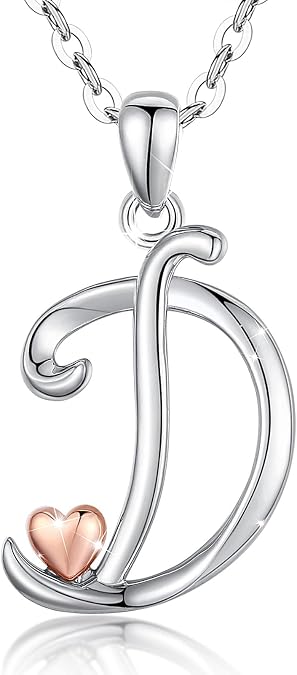 CELESTIA Initial Necklaces & Initial Earrings Studs Sterling Silver Heart Jewelry Letter D Screwback Birthday Gifts for Women
