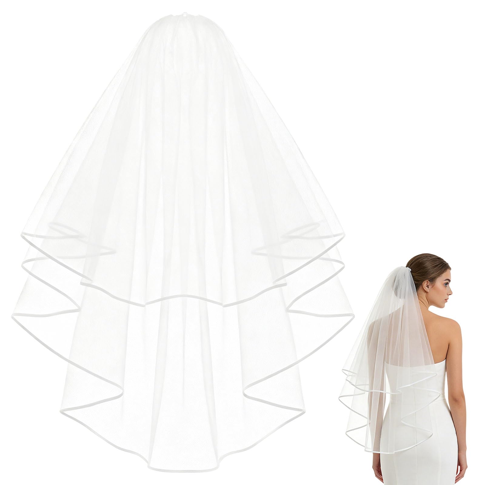 Vzrjq Unisex White Short Bridal Veil With Comb, Tulle Wedding Vails For Women Girls First Communion, Hen Party Engagement Halloween Costume Accessory
