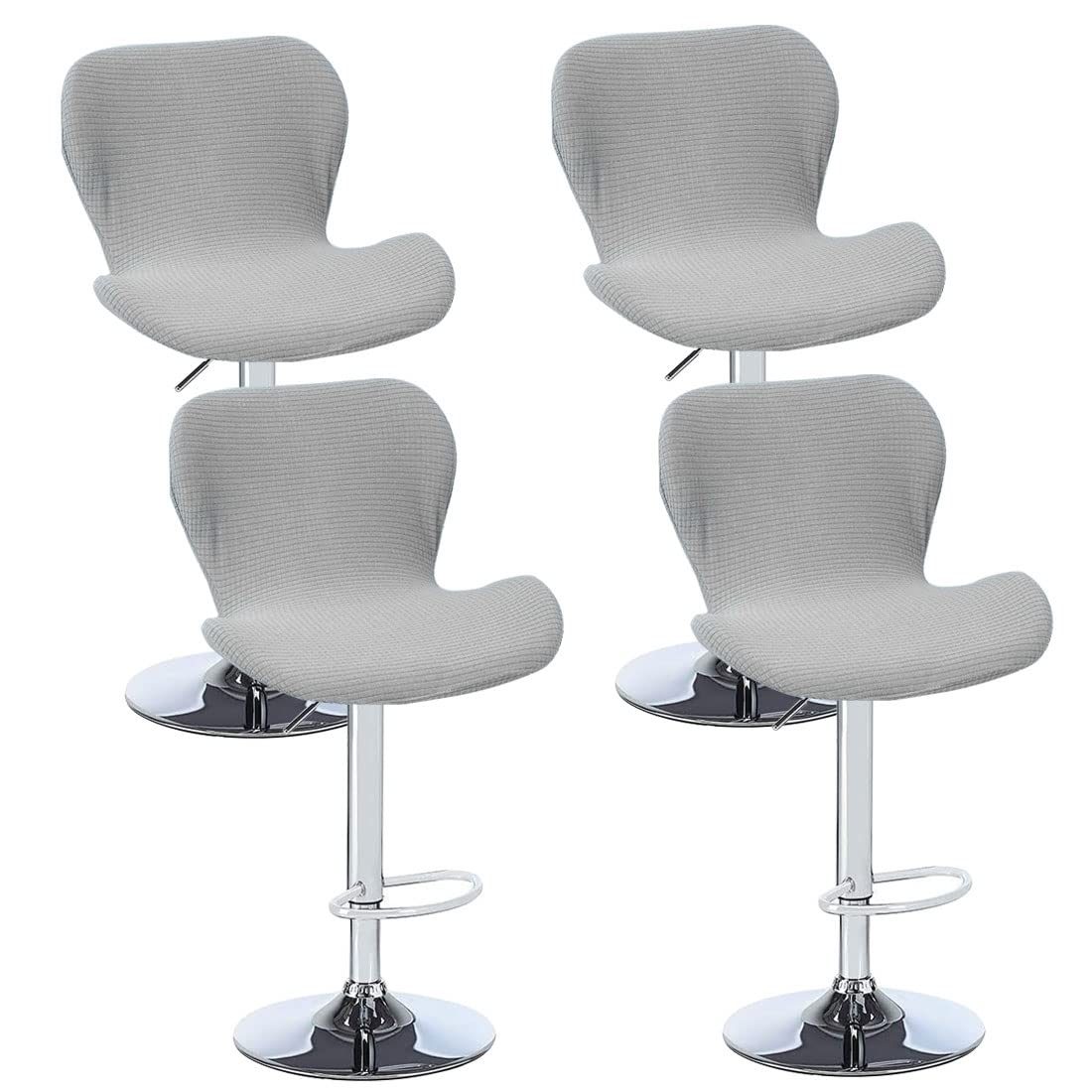 Stretch Counter Height Stools Cover Set of 4, Jacquard Swivel Bar Chairs Cover Swivel Barstools Stretchable Slipcovers Dining Room Breakfast Chair Protector Light Grey