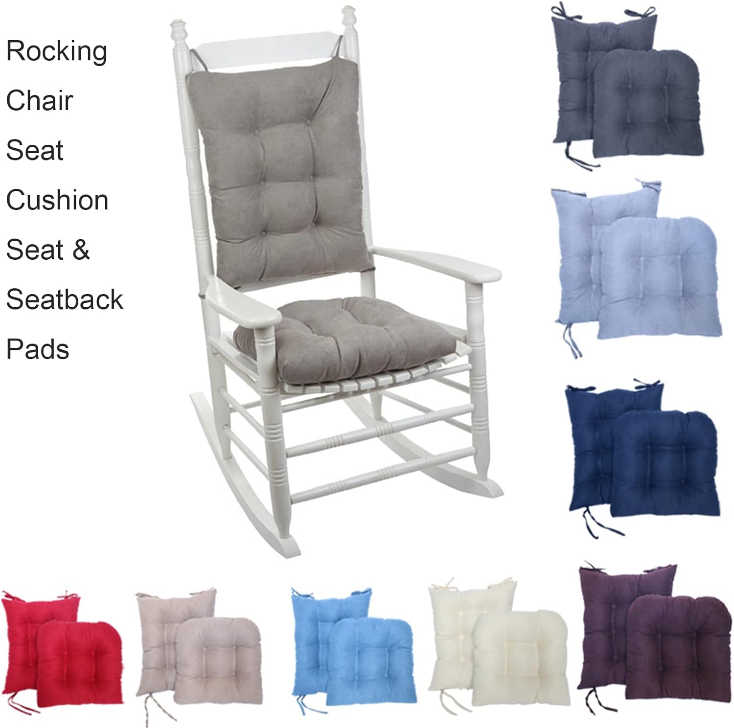 Rocking Chair Cushion Pad, 2 Piece Indoor/Outdoor Rocking Chair Cushions Set Non-Slip Overstuffed Patio Chair Cushion,Navy Blue