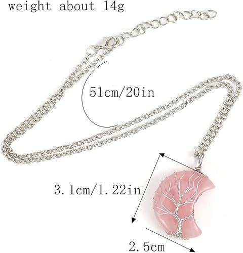 Miniatura 2 de Collar con colgante de piedra natural de cuarzo rosa amatista en forma de corazón envuelto en alambre de amor, corazón, luna, media luna, media