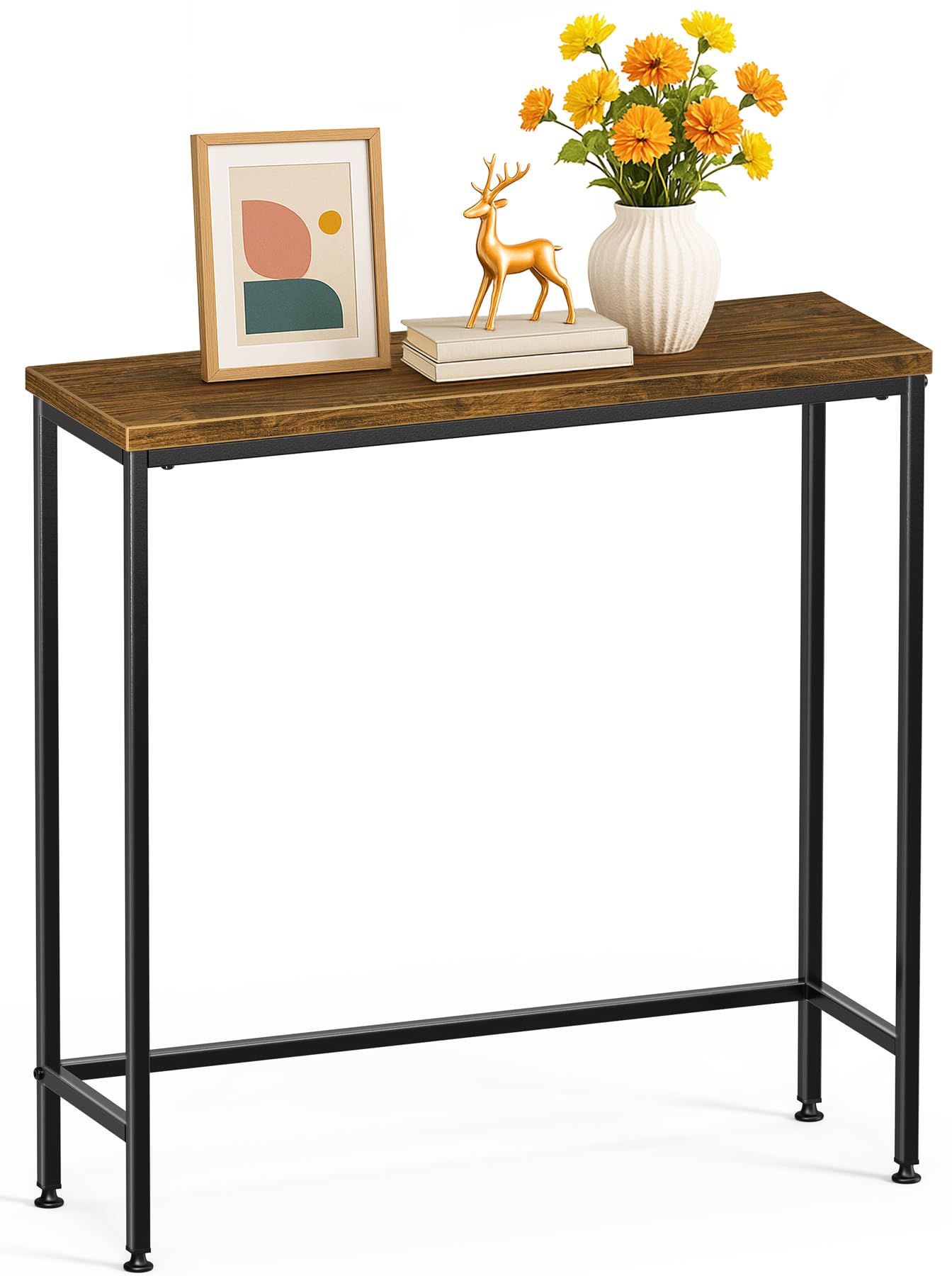 VOUNOT Metal Console Table - Brown - 75x24x75 cm - Industrial Style