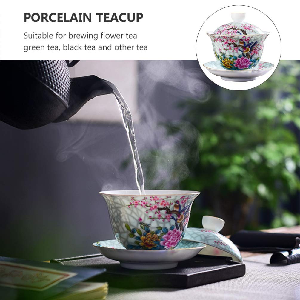 Juego de Tazas de té Estilo Palacio, Taza y platillo de cerámica de Porcelana China, Taza de té y café para el Desayuno, Cocina casera, Taza de té con diseño de pájaro y Rama (Colo