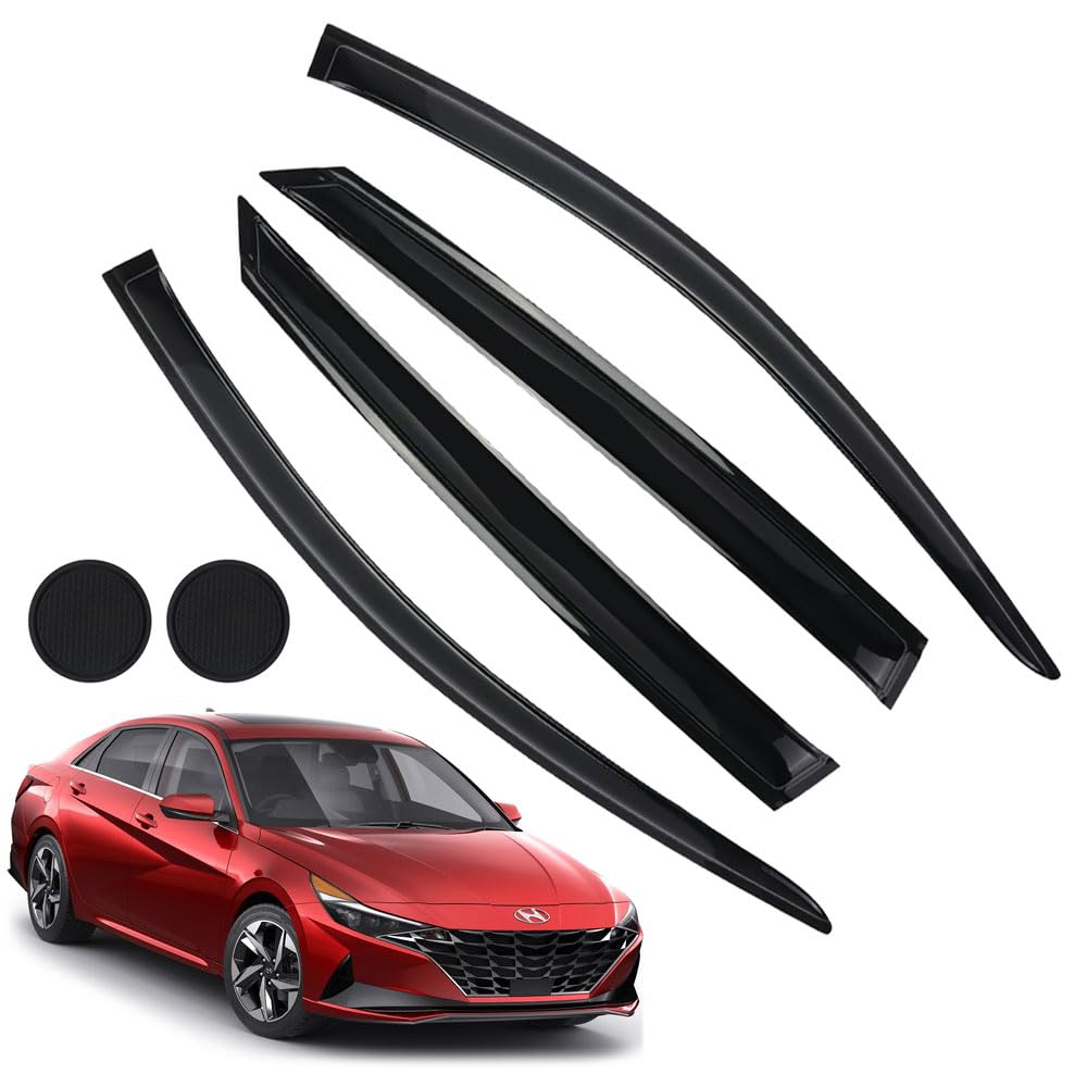 Photo 1 of Rain Guards for Hyundai Elantra 2021 2022 2023, Tape-on Side Window Deflectors for Hyundai Elantra, Window Visors for Hyundai Cars,for Hyundai Car Accessories 4 Rain Guards ? 2 Car Coasters For Hyundai Elantra 2021 - 2023