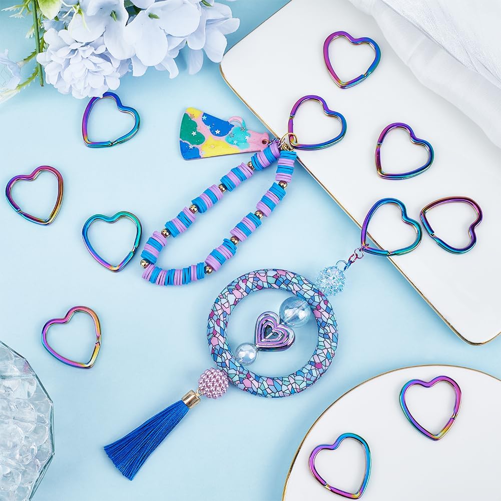 SUNNYCLUE 1 Box 20Pcs Heart Shape Keyring Color Split Key Rings Bulk Metal Iron Rainbow Colorful Plated Hearts Keys Connector Jump Ring for Home Car Keychain Making Jewelry DIY Leather Craft Supplies - Image 4