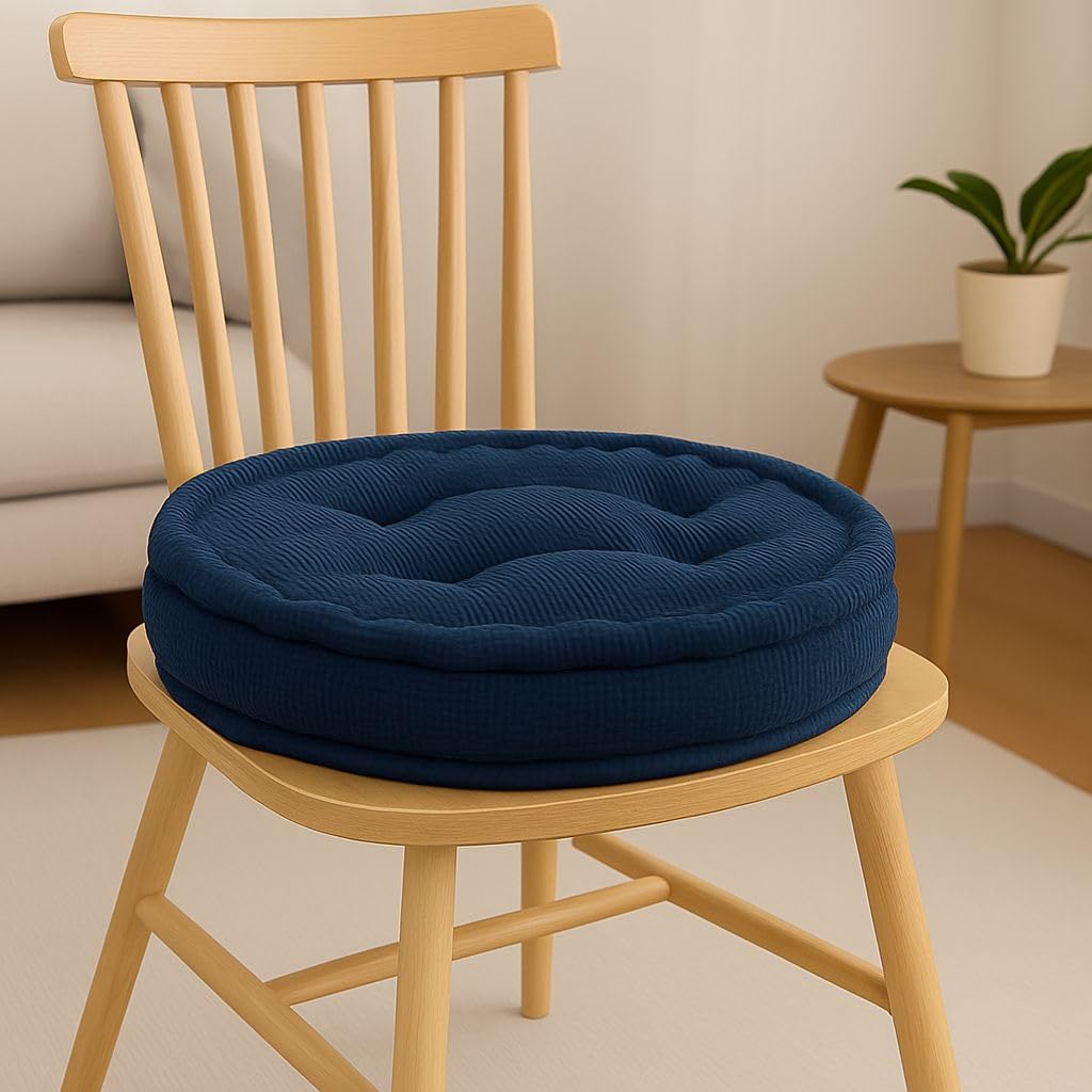 Fleece ROUND Armchair Booster Cushion Booster Seat Pad Dining Chair Thick Firm Cushion, Ideal for Home, Office, Garden, Pregnancy, Maternity, Elderly, Post Surgery (Navy Bue)