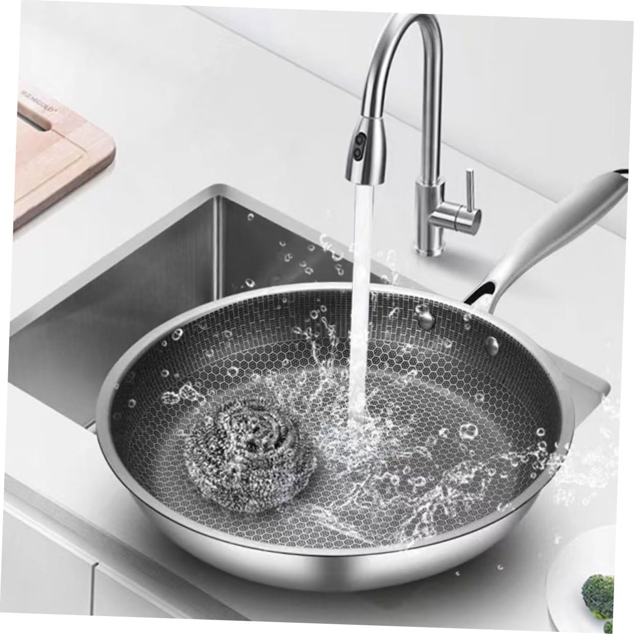 Wabenförmige Bratpfanne Silber mit Langem Griff, aus Edelstahl
