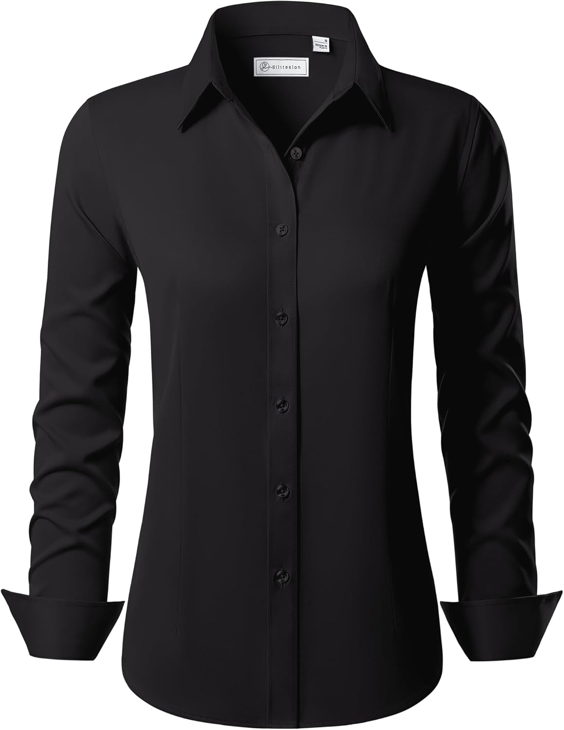 siliteelon Button Down Shirts for Women Long Sleeve Dress Shirts Wrinkle Free Collared Work Office Solid Blouses Tops - Image 8