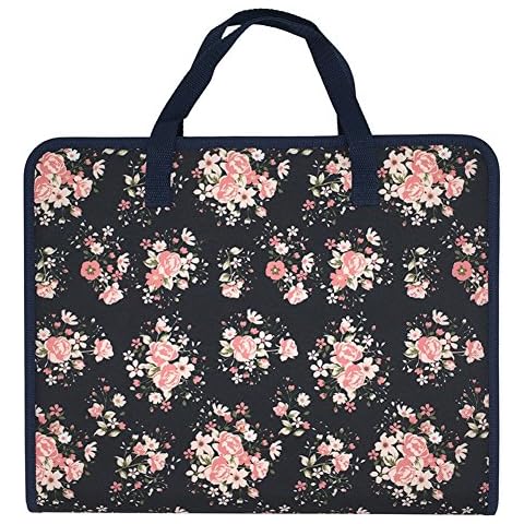Ozzptuu Floral Printed Canvas A4 Size 13 Pockets Expandable File Folder Accordion Document Organizer with Portable Handle Cover