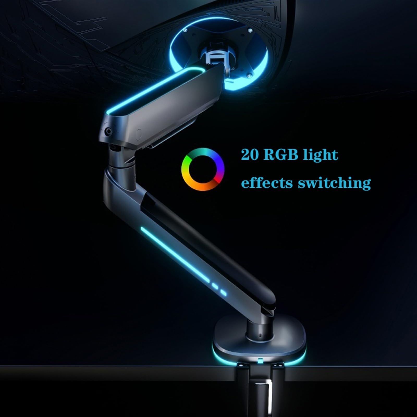 Uchwyt na monitor do gier 27"-45" z 20 trybami oświetlenia RGB, w pełni regulowany uchwyt na pojedynczy monitor, pasuje do monitorów płaskich/zakrzywi,