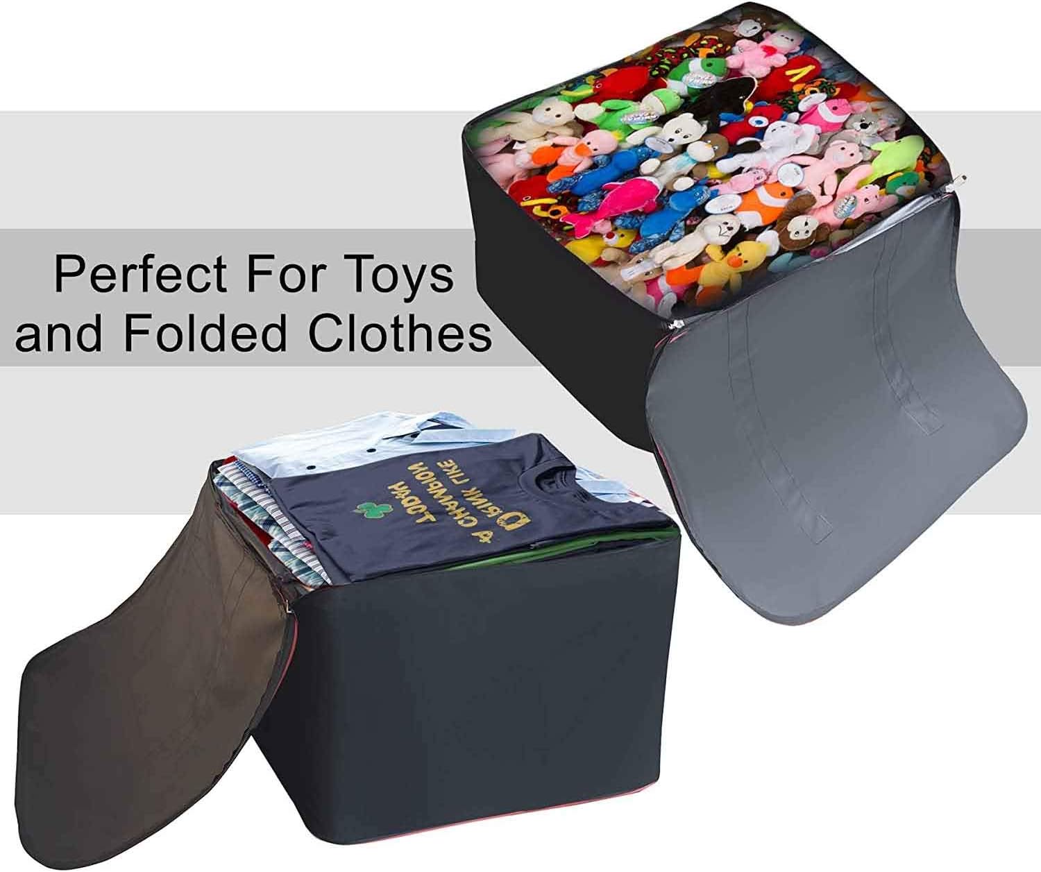 Multi Purpose Foldable Nylon Big Underbed Storage Bag Blanket Storage Bag Cloth Storage Organizer Blanket Cover with Handles Pack of 2 Black