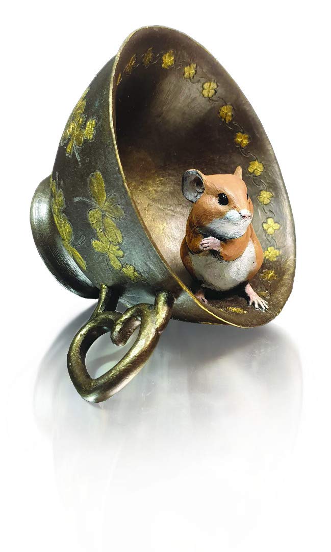 Richard Cooper StudioCold Cast Bronze Mouse in Tea Cup Four Leaf Clover - Hand Painted by Michael Simpson