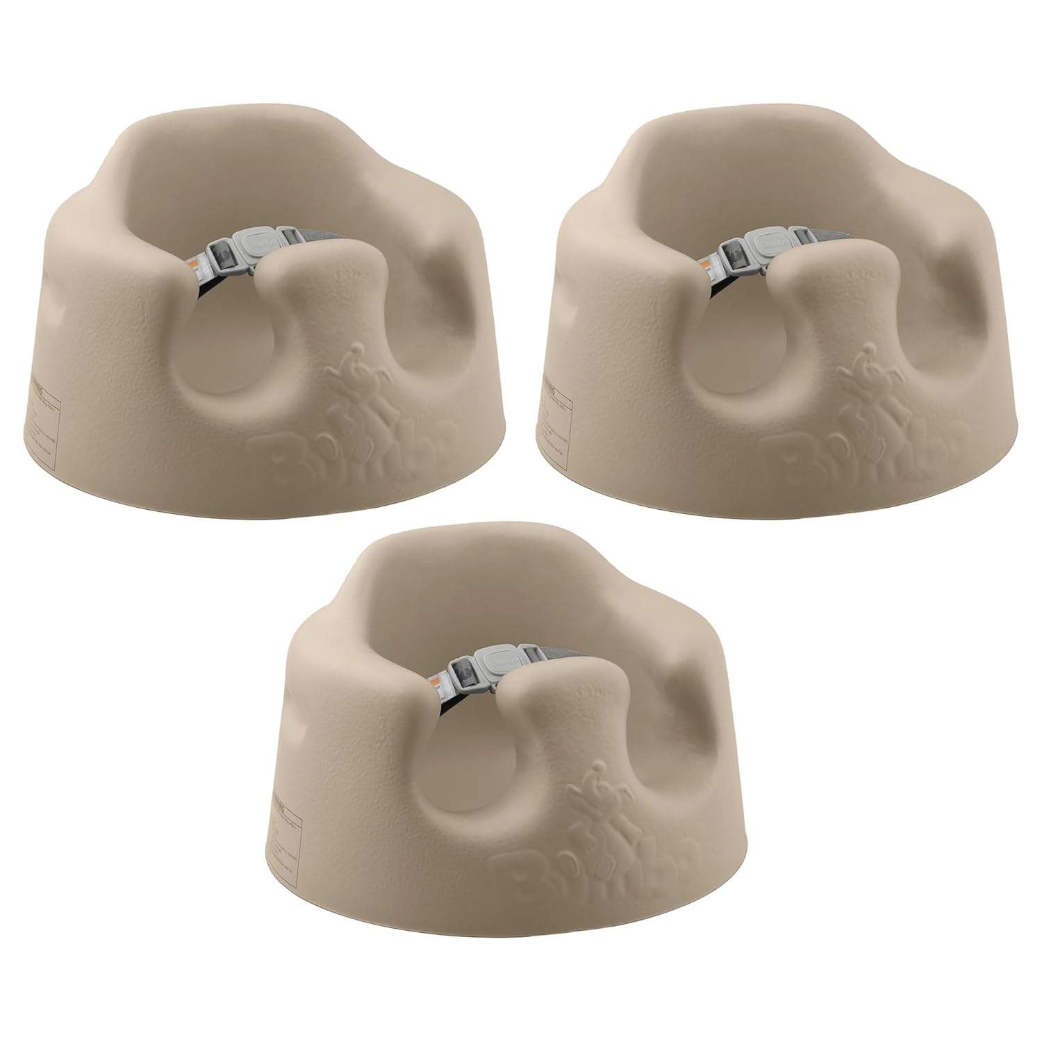 Bumbo Infant Floor Seat Baby Sit Up Chair and Sitting Support for 3 to 12 Months Old with 3 Point Adjustable Safety Strap, 3 Pack, Taupe