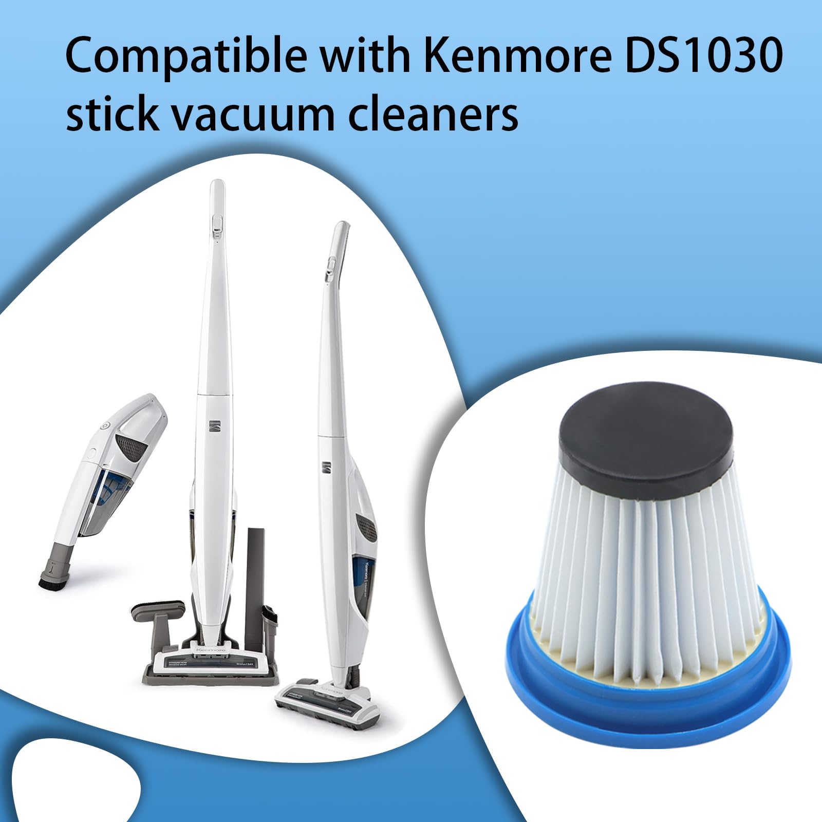 4 Pack 520280 DS1030 HEPA Filter Compatible with Kenmore DS1030 Cordless Stick Vacuum Lightweight Cleaner 2-Speed Power Suction LED Headlight 2-in-1 Handheld Vacuum Cleaner