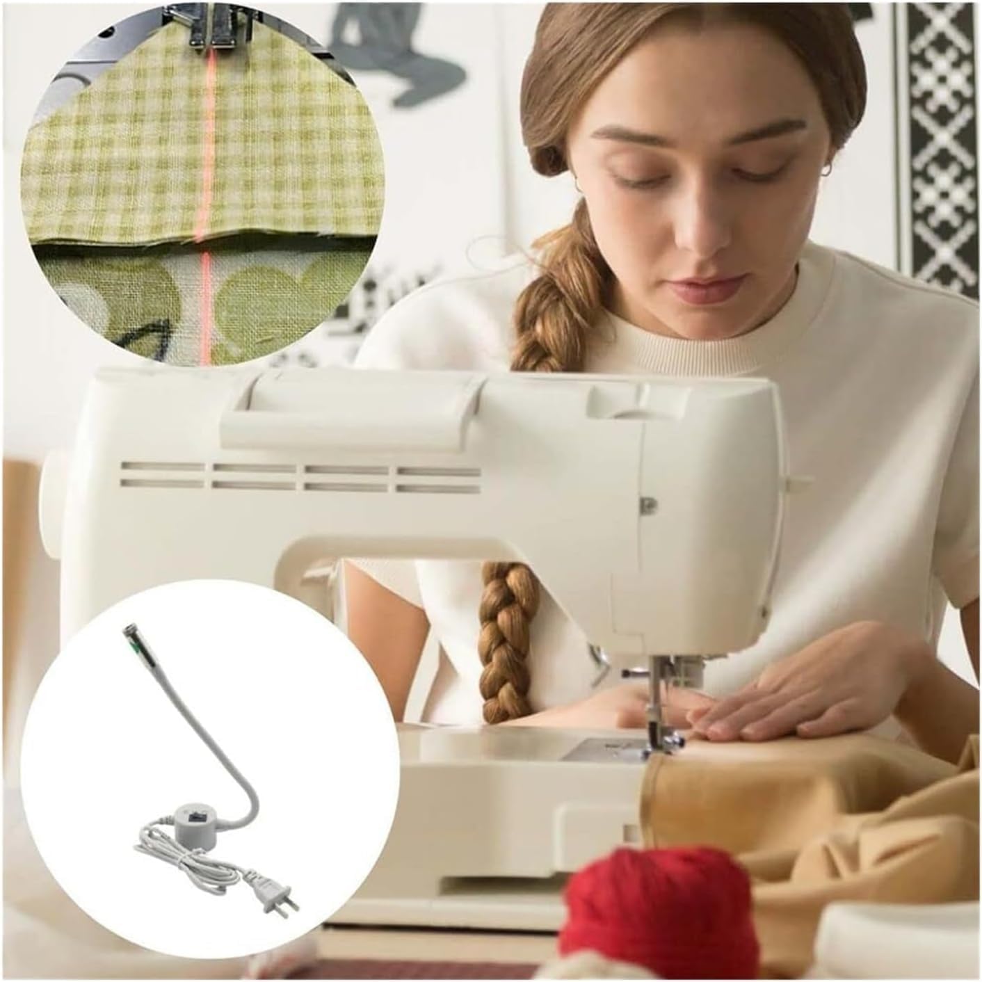 Magnetic Positioning Quilting Light for Sewing Machine, for Sewing Machines, Hands Precision Sewing & Quilting Aid Tool, Adjustable Dot/Straight Line/Crosshair Projection (Straight LINE)