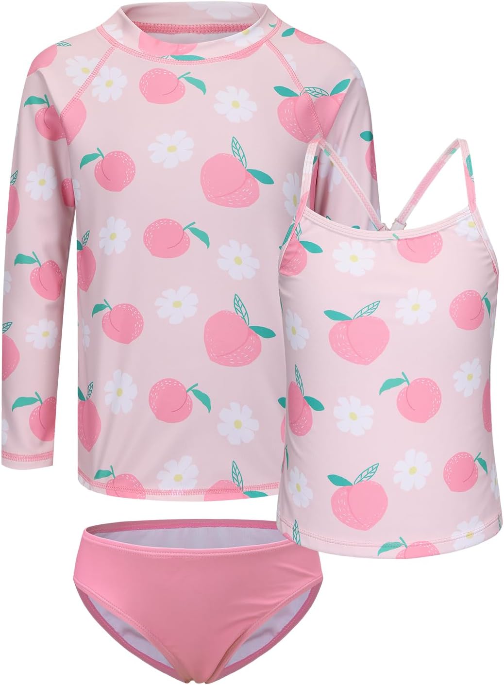 Girls 3 Piece Swimsuits Set Long Sleeve Rash Guard for Girls Tankini Bathing Suits Beach Swimwear 3-16 Years