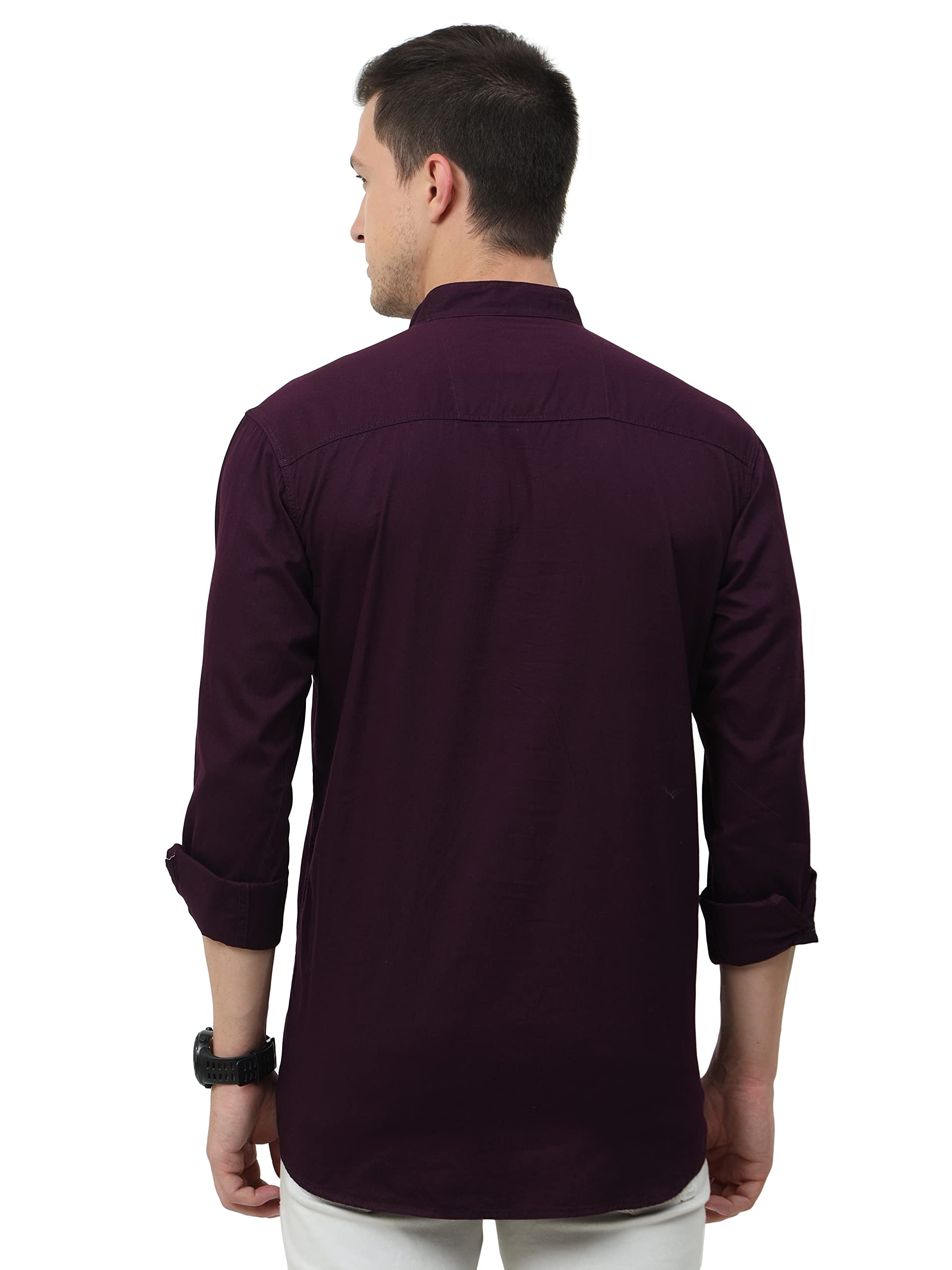 Miraan Men's Casual Cotton Short Kurta Shirt with Mandarin Collar (SIGSHORTKURTAPURPLEXL_Purple_X-Large), Regular Fit - Image 2 thumbnail
