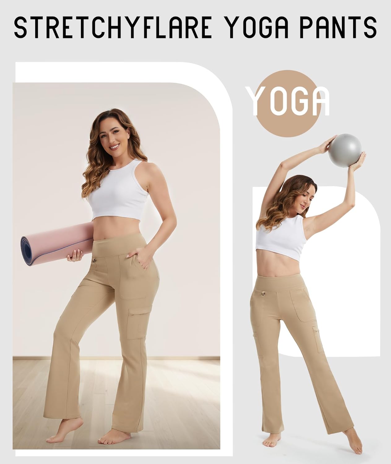 LXP Yoga Flare Leggings for Women high Waisted Stretchy Lightweight Cargo Work Pants with 7 Pockets for Workout,Travel Wear - Image 6