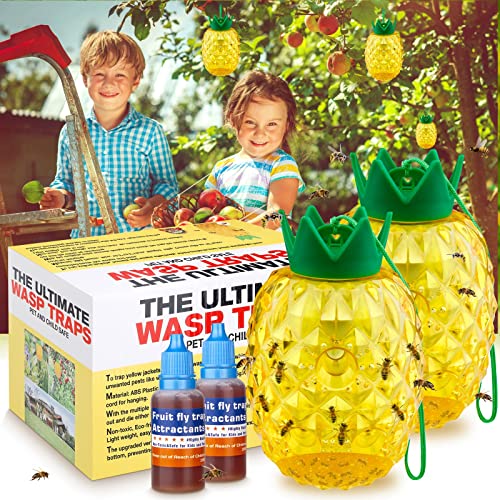 Wasp Trap Outdoor Hanging, Bee Trap For Outside, Hornet Traps, Carpenter Bee & Yellow Jacket Killer For Garden, Insect Traps For Flies And Bugs Pineapple Shape（2 Pack） #TOP16