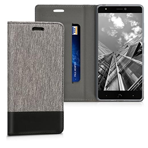 kwmobile Funda Compatible con bq Aquaris X/X Pro-Carcasa de Tela y Cuero sintético con Soporte en Gris/Negro