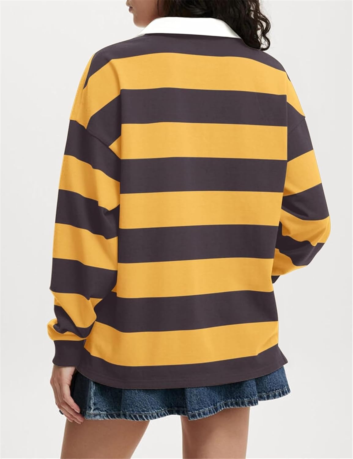 Womens Y2k Oversized Striped Polo Sweatshirts V Neck Long Sleeve Shirts Summer Casual Trendy Work Tops - Image 3