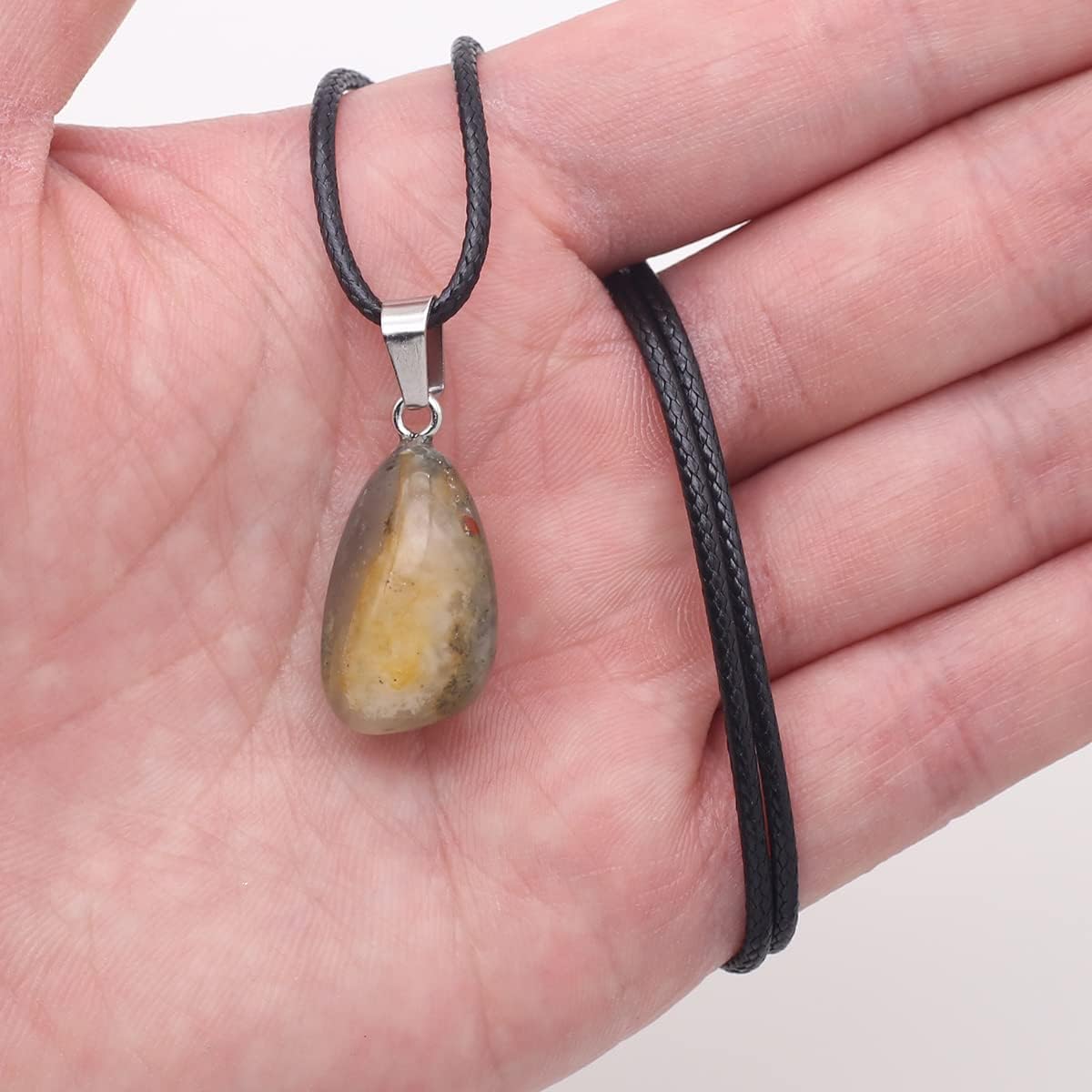 LHJ 12 Pcs Natural Stone Pendants Necklace Irregular Polished Chakra Crystal Agate Stone Pendants Wax Cord for Jewelry Women Gift Body Balance - Image 5