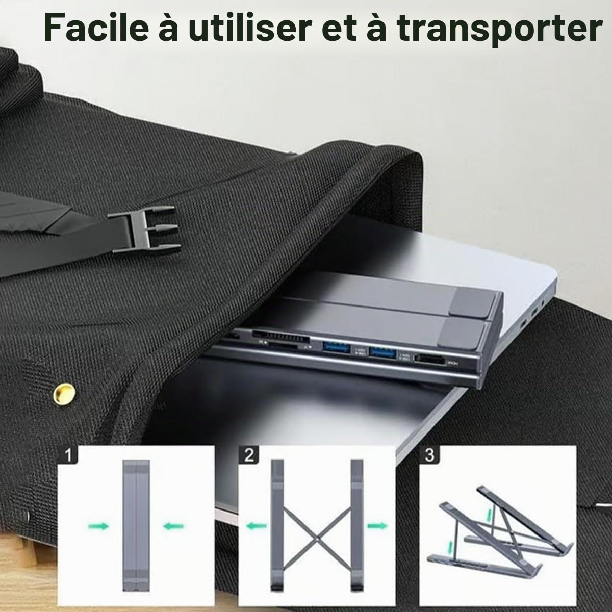 8 en 1 Support de Station d'accueil de Tablette pour Ordinateur Portable, avec HDMI 4K, 2 USB-A 3.0, 2 USB-C PD 3.0 100W, emplacements pour Cartes SD/TF, Support réglable Portable Universel M0X9 Pro