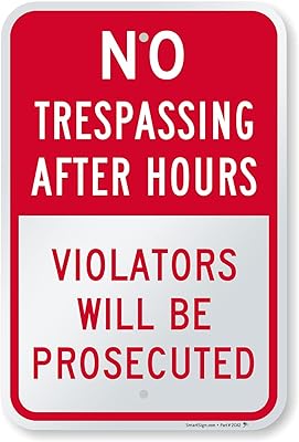 SmartSign 18 x 12 inch “No Trespassing After Hours - Violators Will Be Prosecuted†Metal Sign, 63 mil Laminated Rustproof Aluminum, Red and White