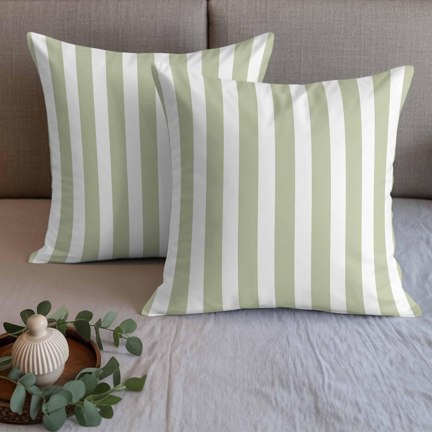 DecorLovee Sage Green Striped Bed Runners for King Size Bed with 2 Matching Pillow Covers, Modern Farmhouse Sage Green White Stripes Decorative Sofa Throw Bedding Scarf Protector Slipcover for Bedroom