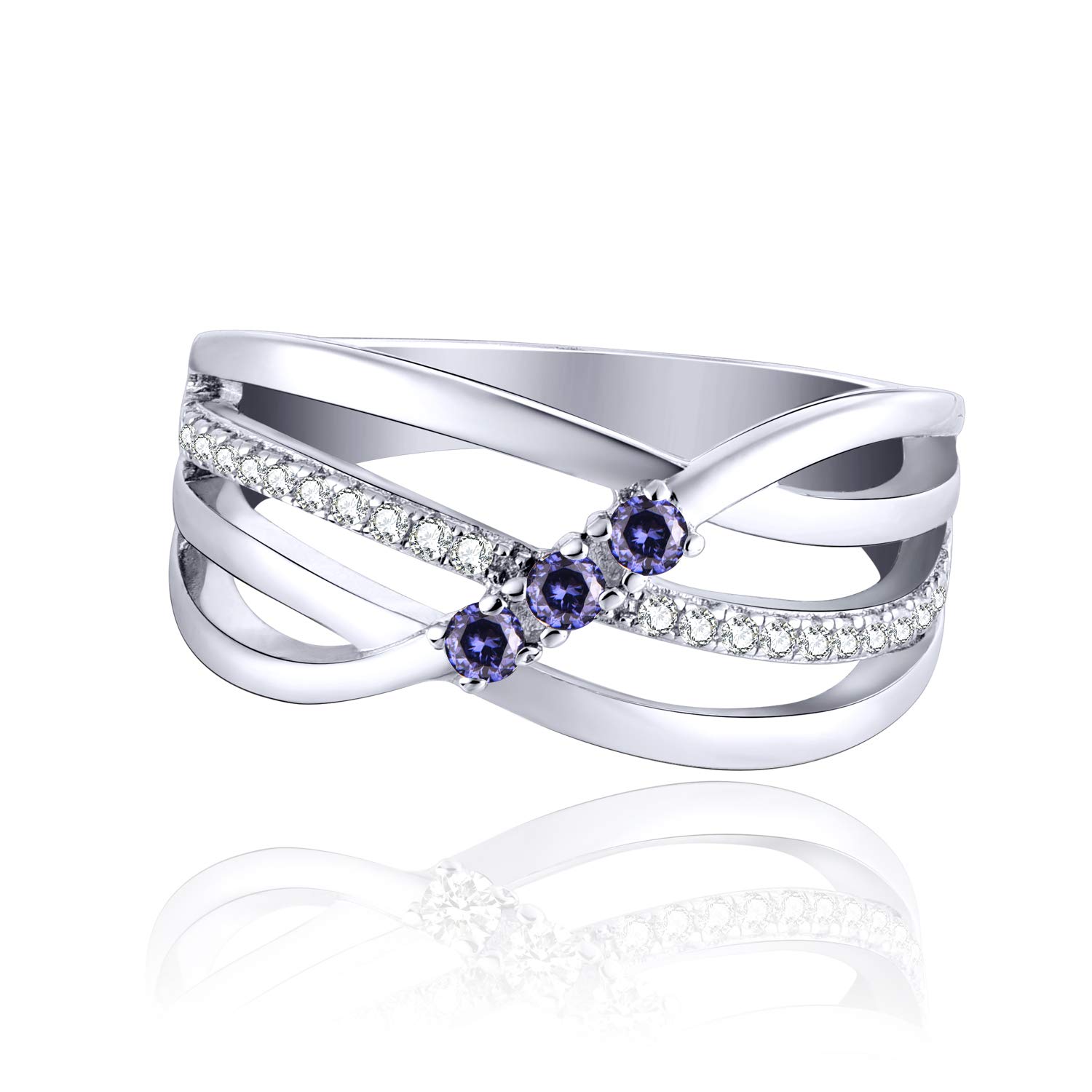 JO WISDOM Women's Ring Wide 925 Silver with 3A Zirconia Swarovski Engagement Ring, Jewellery for Women