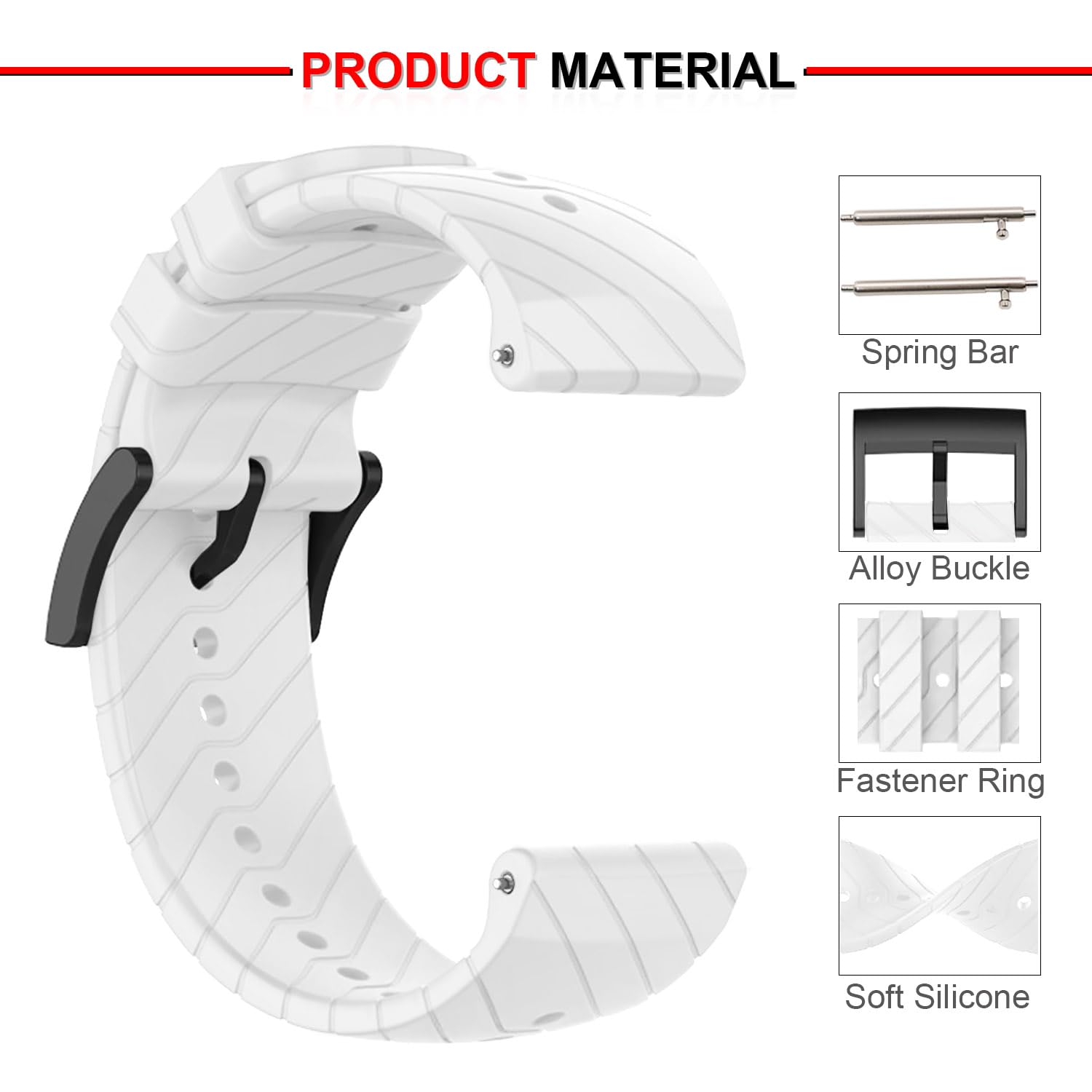 SeaFicco 24MM Silicone Watch Strap Compatible for Suunto 9 /Suunto 9 Baro/Suunto 7 /Suunto D5 /Suunto Spartan Sport Wrist HR Replacement Watchband Sports Fitness Watch Band (White) - Image 4